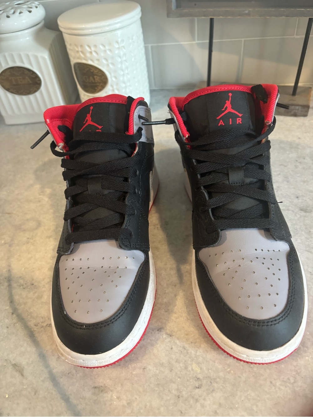 Jordan Kids Black/Grey/Red High-Top Sneakers